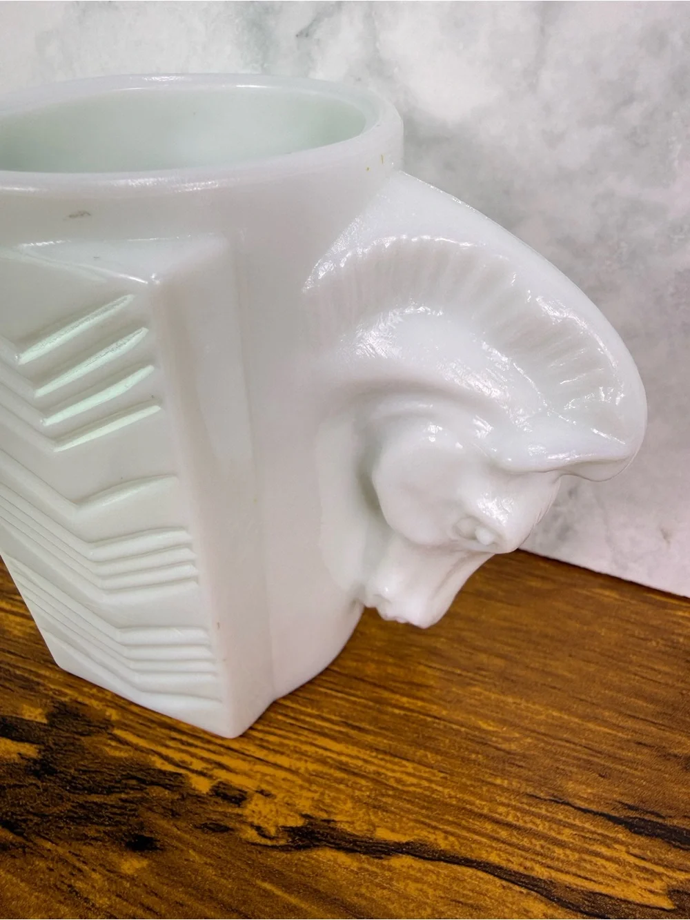 Vintage Macbeth Evans Milk Glass Double Horse Head Vase Art Deco Shave Cup